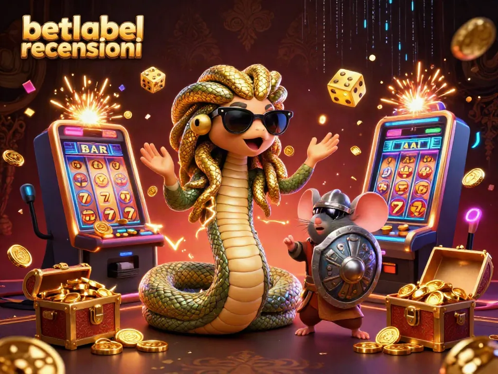Experience vibrant gameplay with betlabel recensioni in a colorful casino scene featuring Medusa and a warrior mouse.