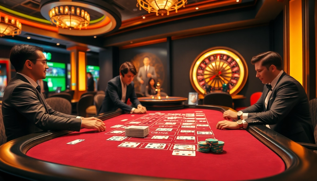 Players enjoying an exciting baccarat game at XX88 with vibrant casino elements.
