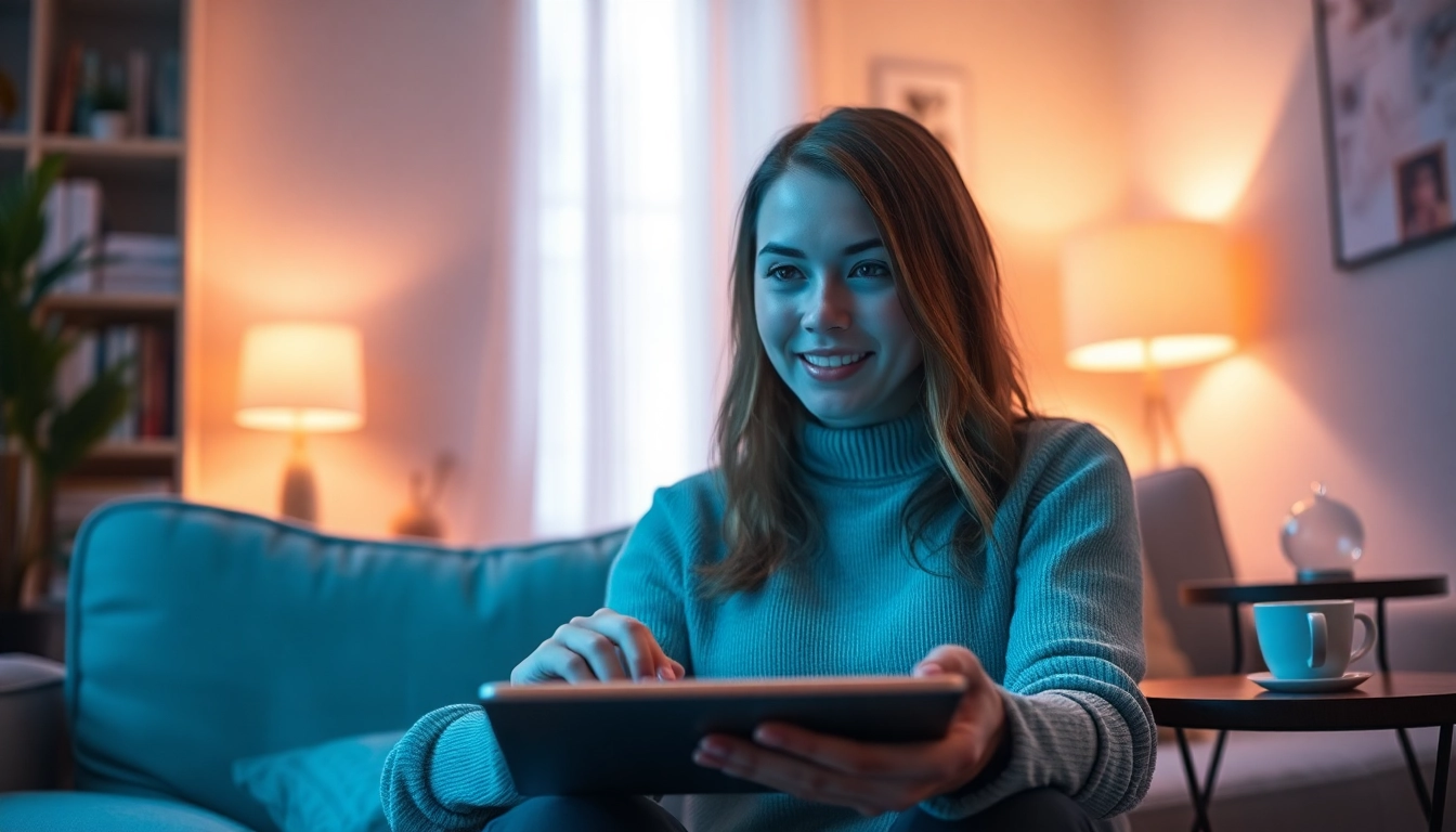 Engaging sex AI chat conversation in a cozy setting with a digital interface