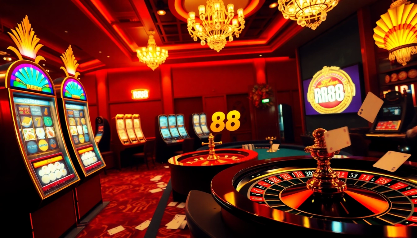 Excited players enjoying gaming action at RR88 casino with vibrant tables and thrilling atmosphere.