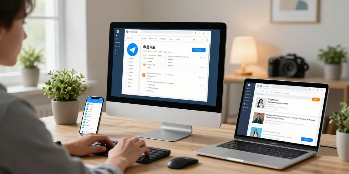 Learning to set up Telegram Chinese language interface on a desktop computer in a modern home office.