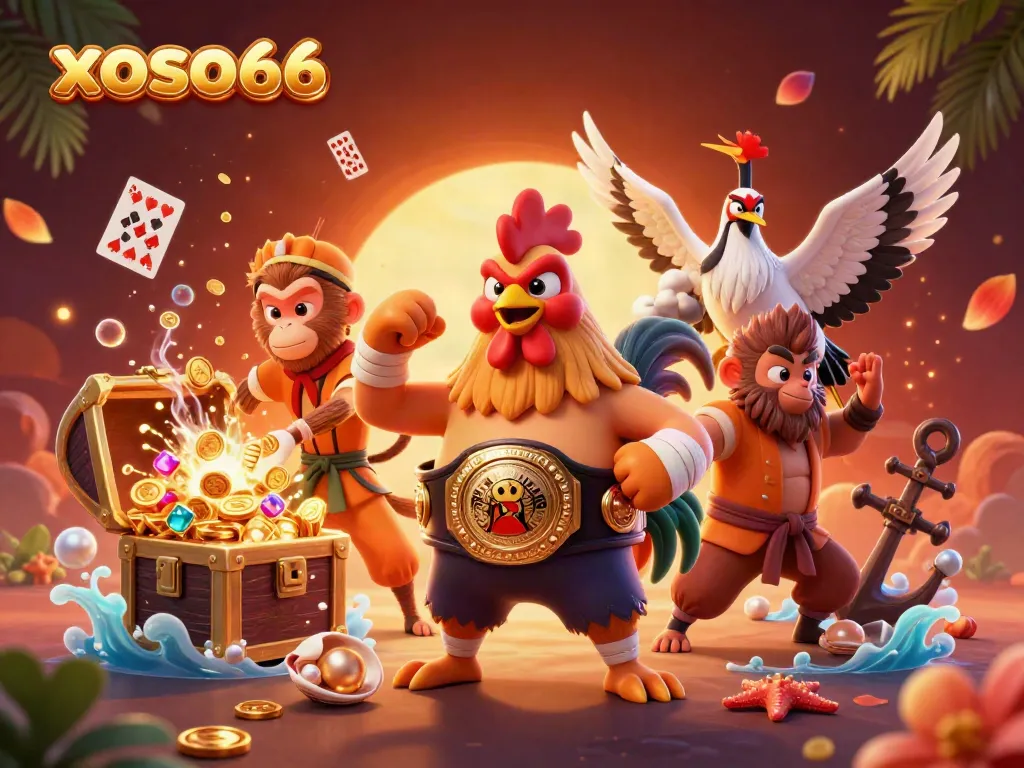 Experience the excitement of xoso66 with vibrant characters and casino treasures in a thrilling setting.