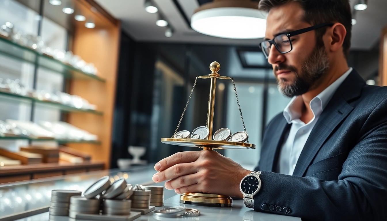 Valutazione di argento usato per compro argento in un negozio moderno