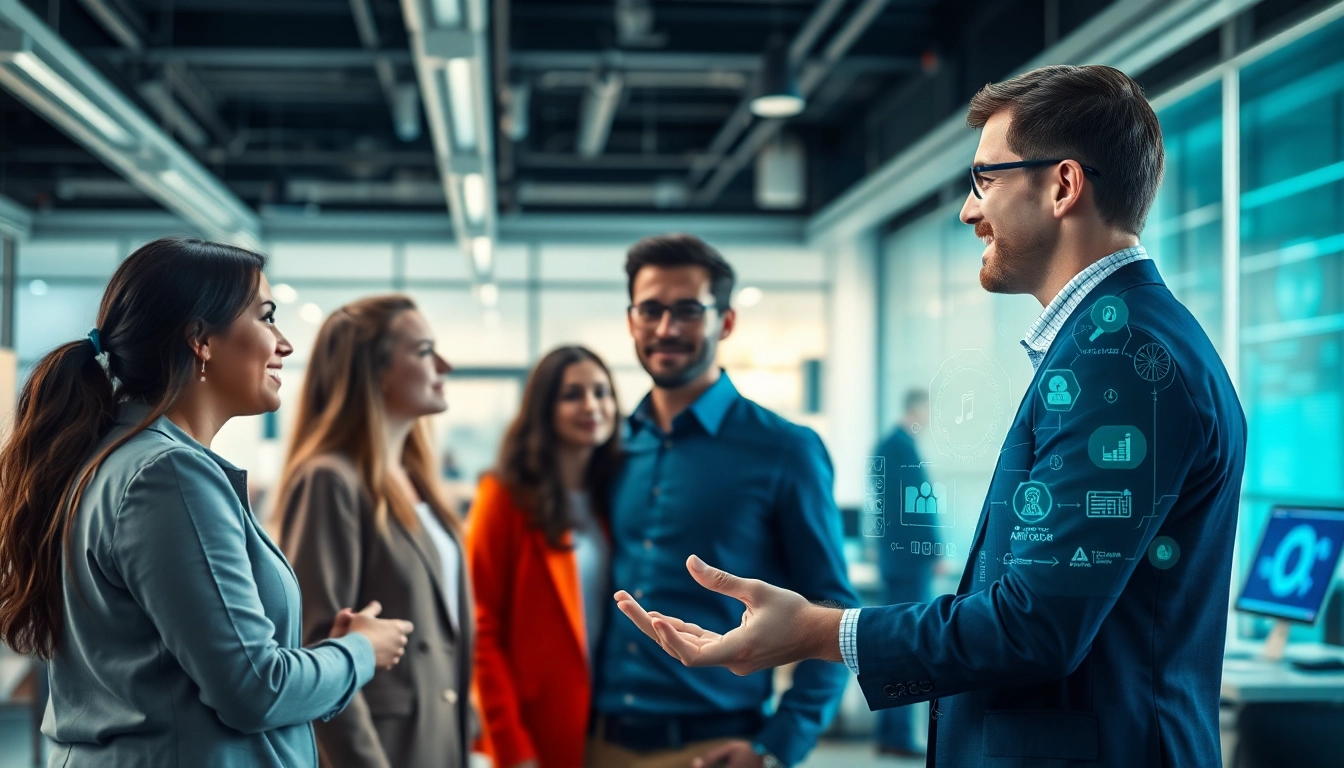 AI Employee collaborating with a diverse team in a modern workspace.