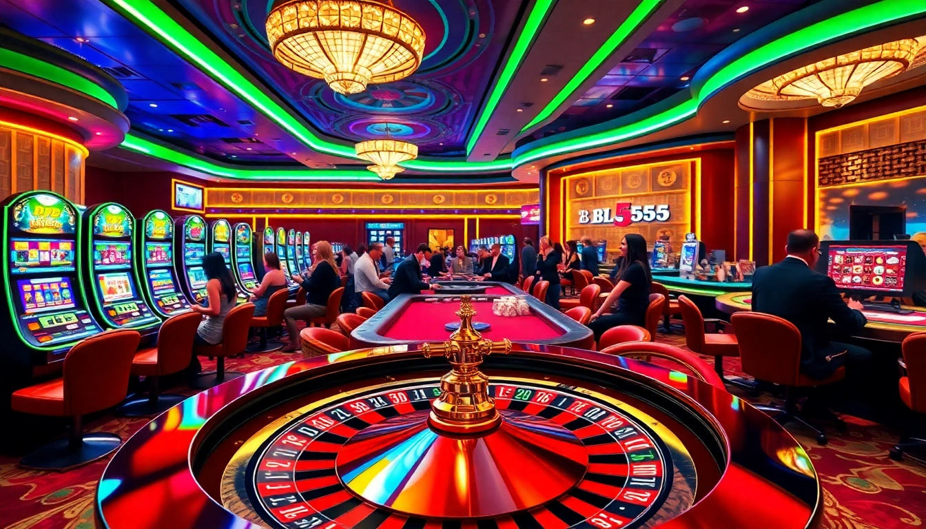 Viva a emoção do cassino BL555, com mesas vibrantes e jogadores em ação.