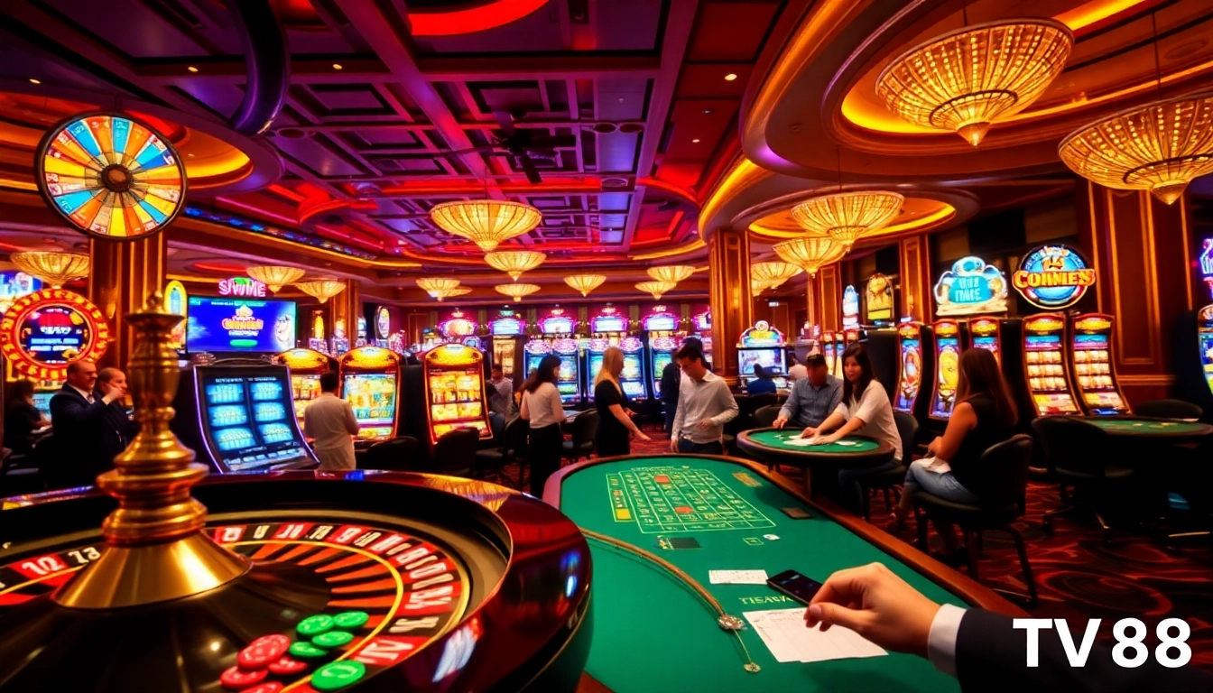 Experience the excitement of TV88 casino with vibrant gaming tables and enthusiastic players.