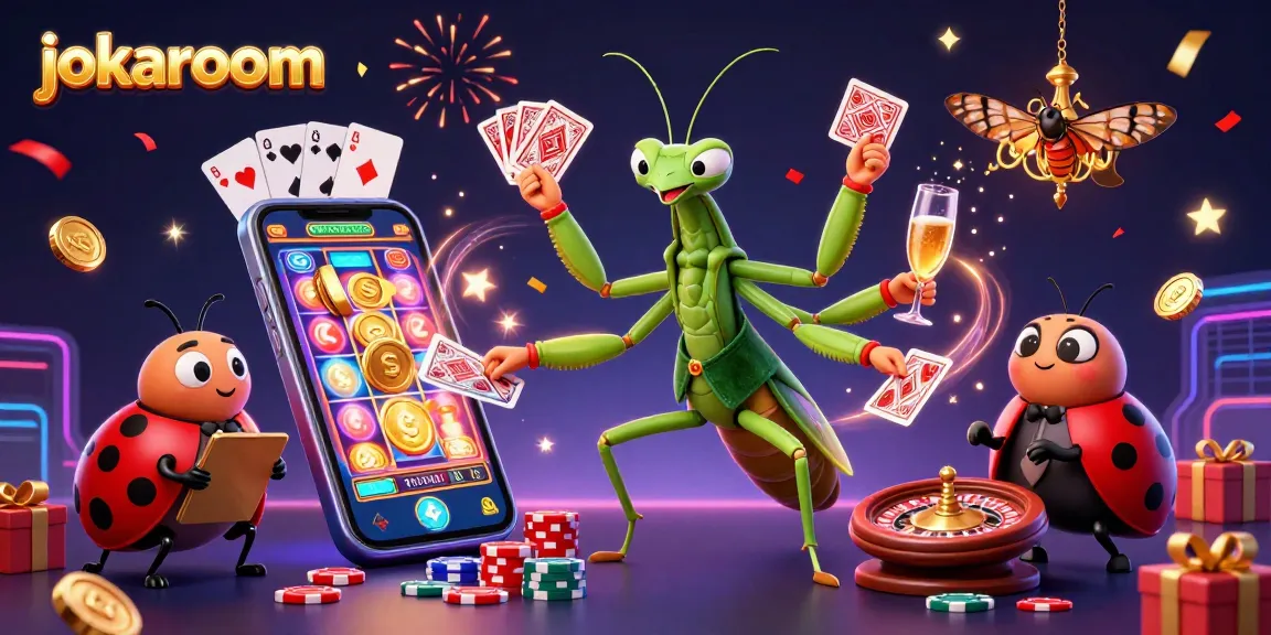 Experience the excitement at jokaroom with vibrant casino activities illustrated in a dynamic 3D scene.