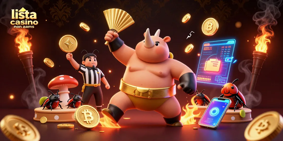 Exciting scene featuring the lista casino non aams promoted by a heroic beetle and packed with vibrant casino elements.