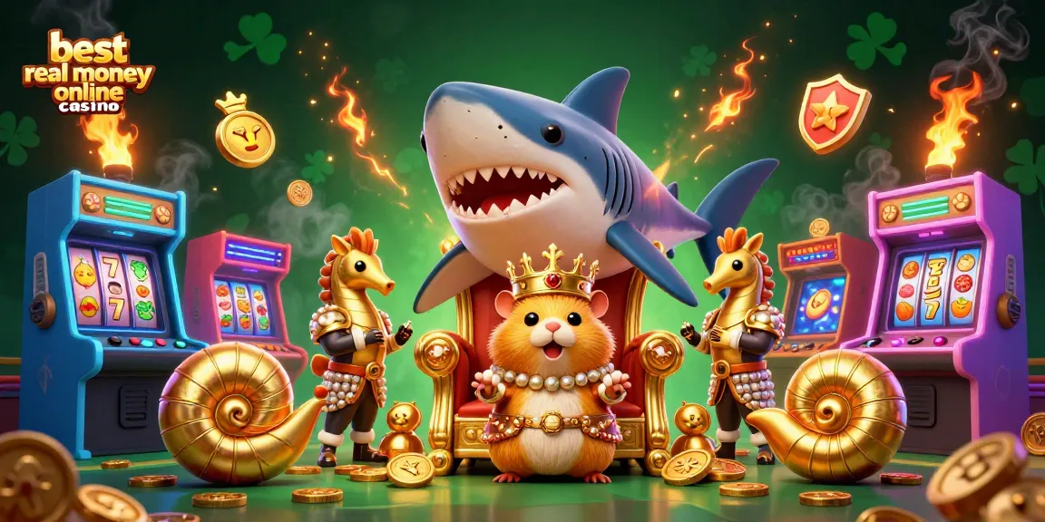 Experience the best real money online casino with a golden hamster king and vibrant game elements.