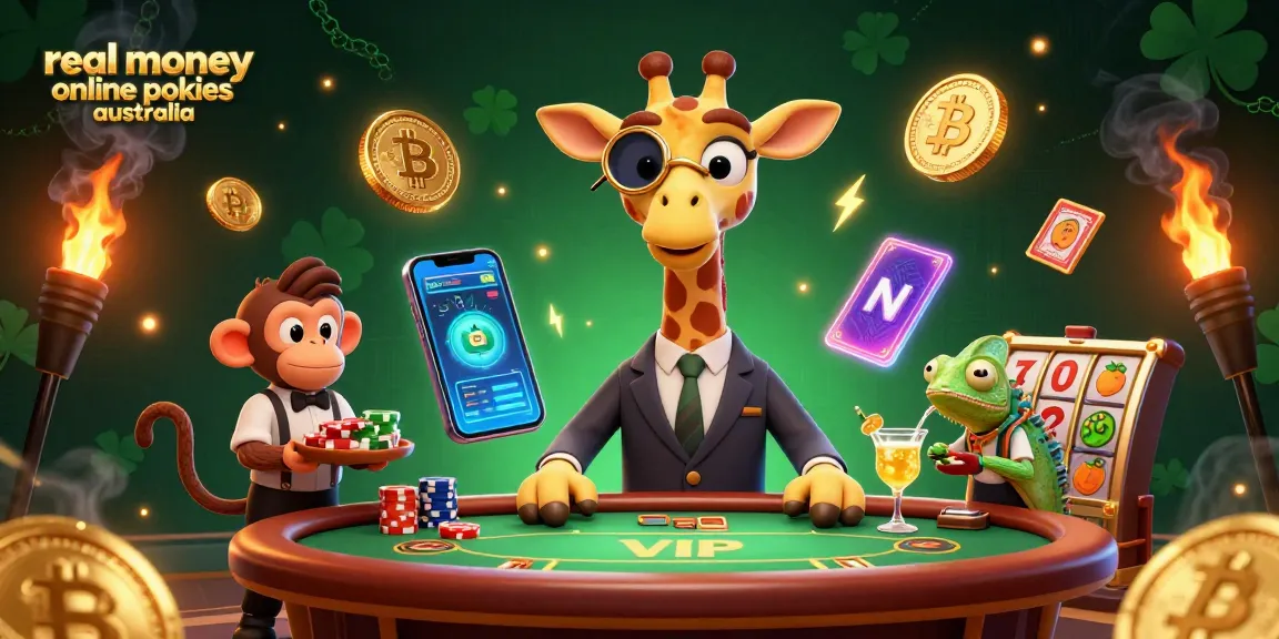 Engage with real money online pokies Australia through a colorful 3D scene of a high-roller giraffe and friends.