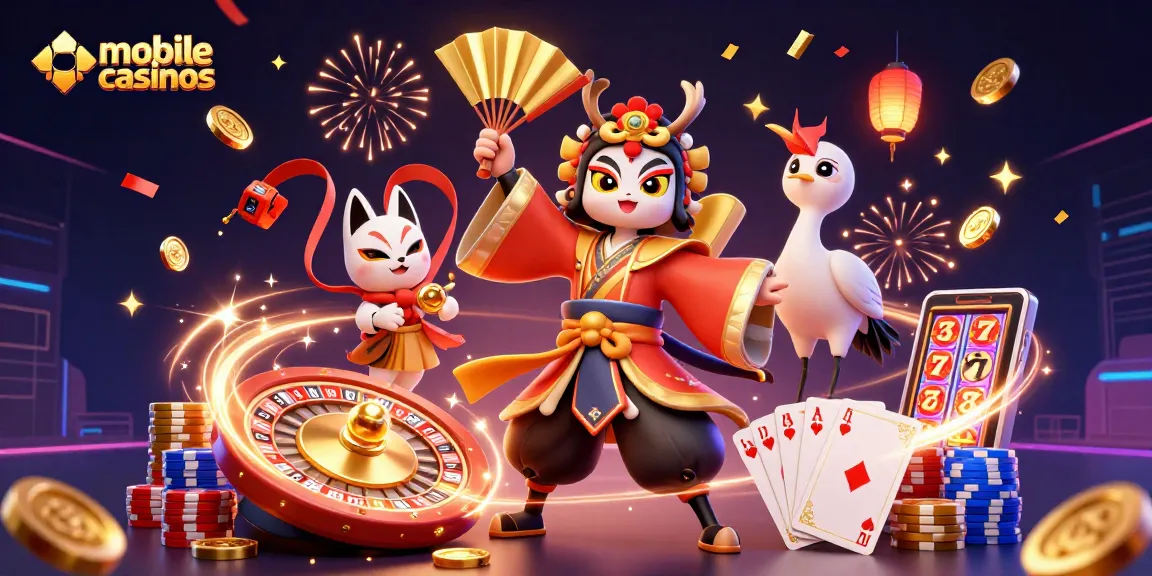Experience thrilling mobile casinos with a vibrant 3D illustration showcasing dynamic gameplay elements and characters.
