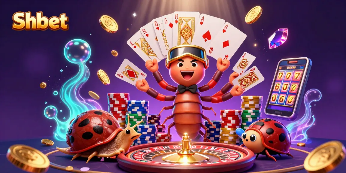 Engage with Shbet's thrilling casino experience illustrated by a colorful 3D scene with playful characters.